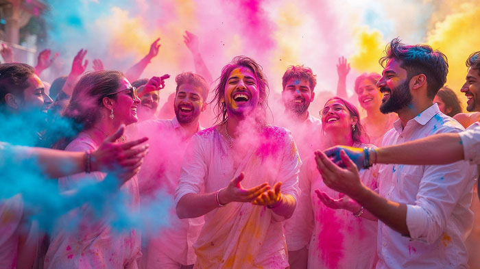 “People playing Holi – colorful festival photography”