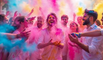 “People playing Holi – colorful festival photography”
